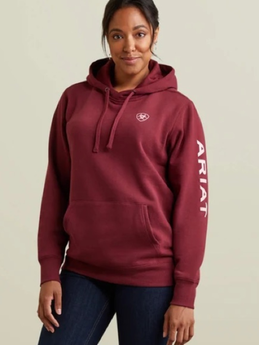 Ariat Women's Burgundy Hooded Pullover with Sleeve Logo